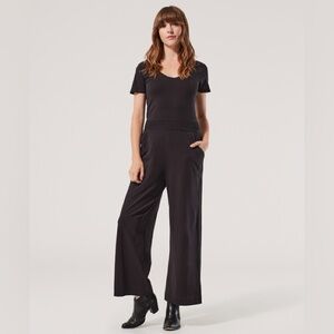 PACT cotton black v-neck lightweight jumpsuit, cross back detail, Size M